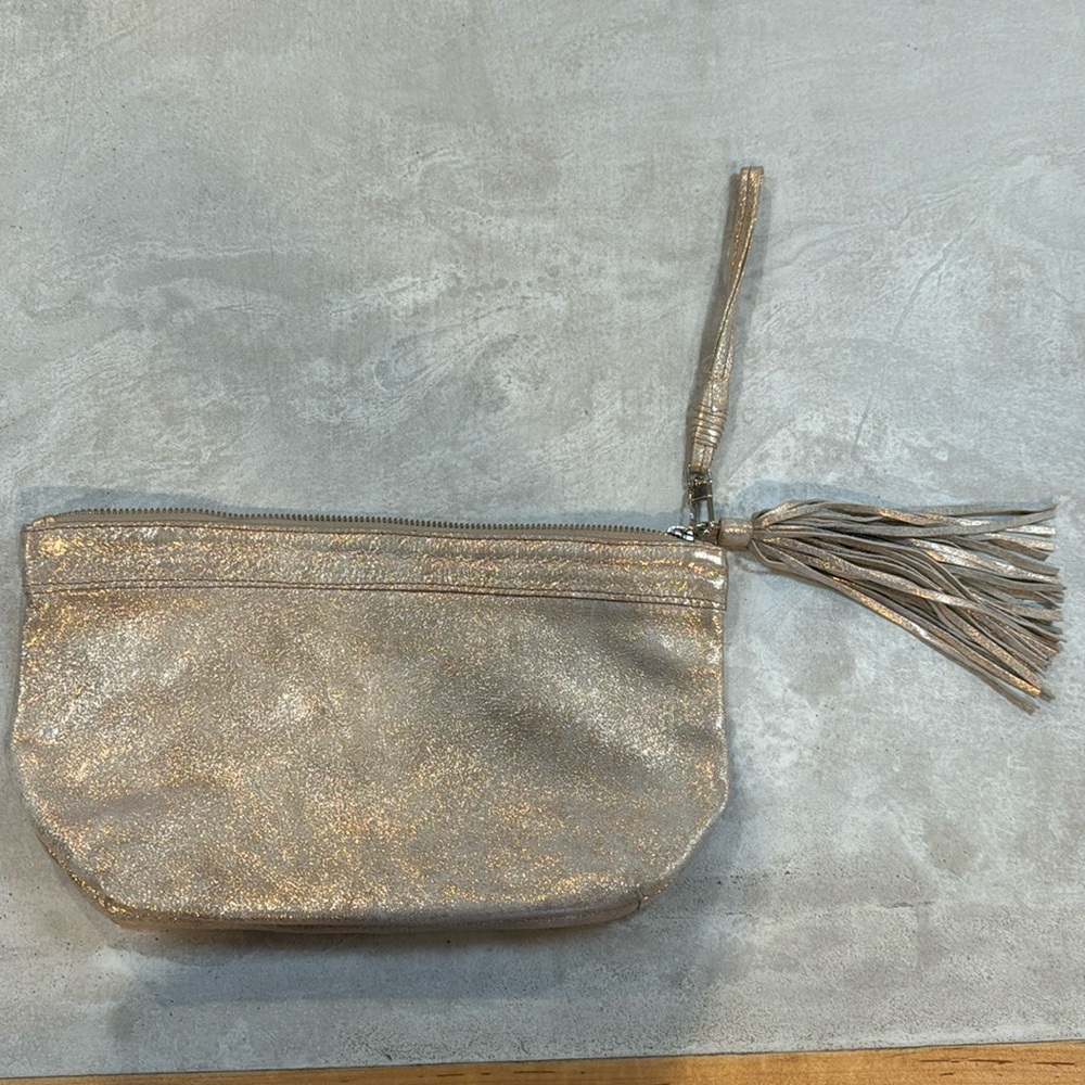 CLHEI - leather wristlet, clutch in metallic pink champagne